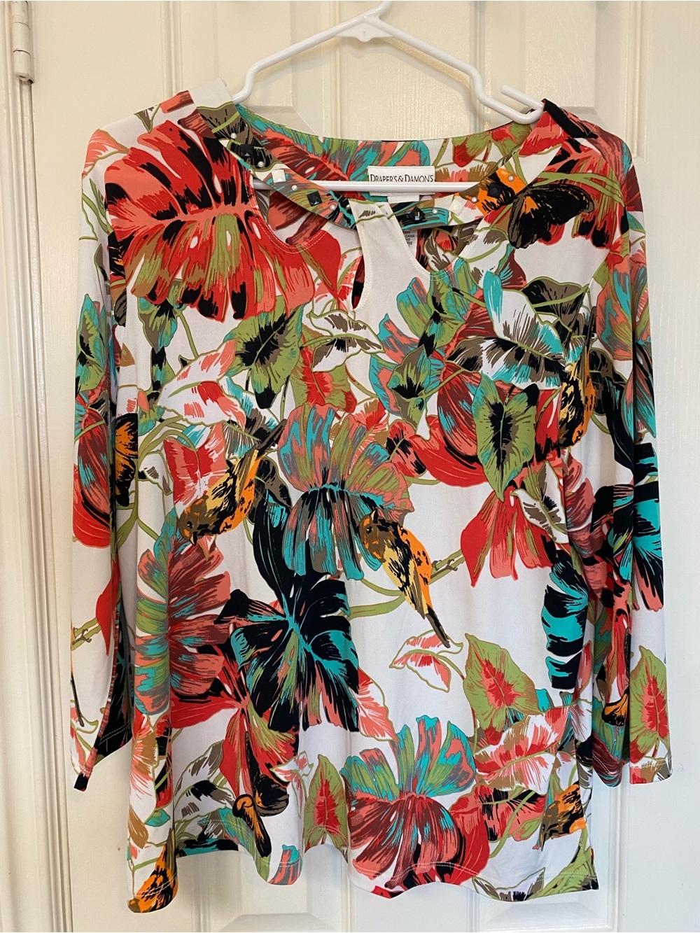 Dolcezza Floral Keyhole Tunic Top - White Multi